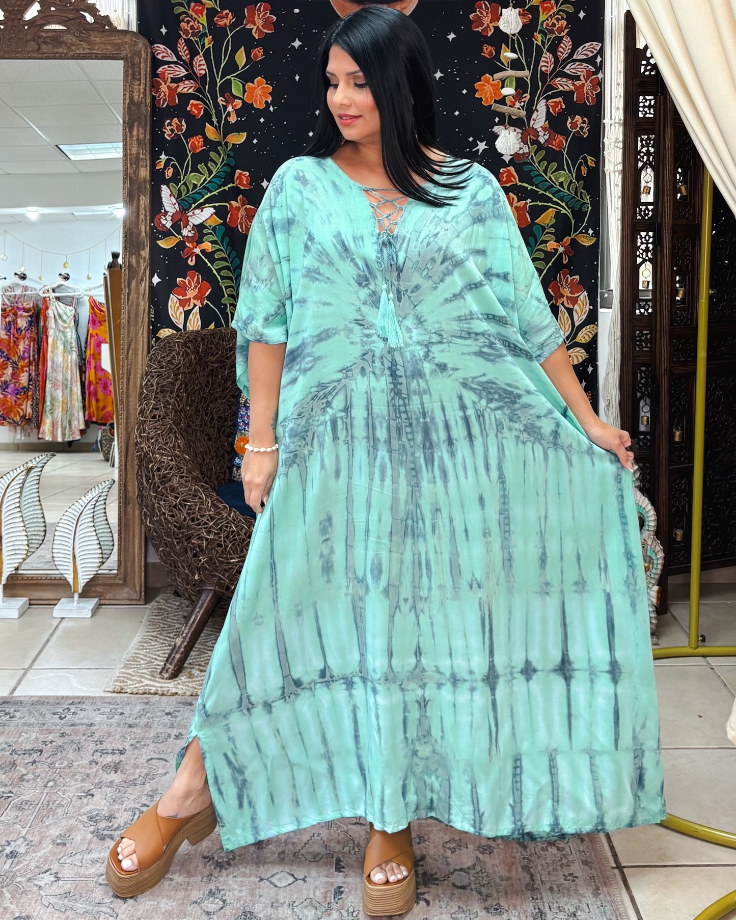 Zafiro Kaftan Dress-Mint