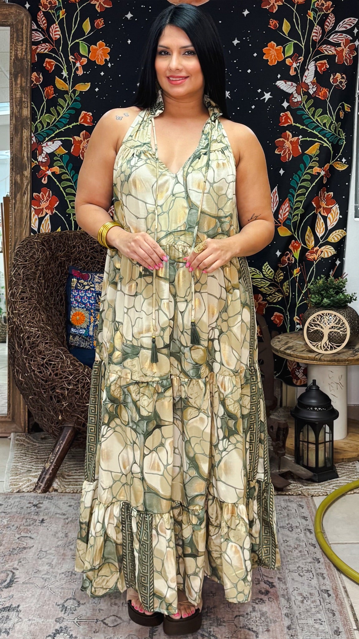 Ruffle Neck Maxi Dress