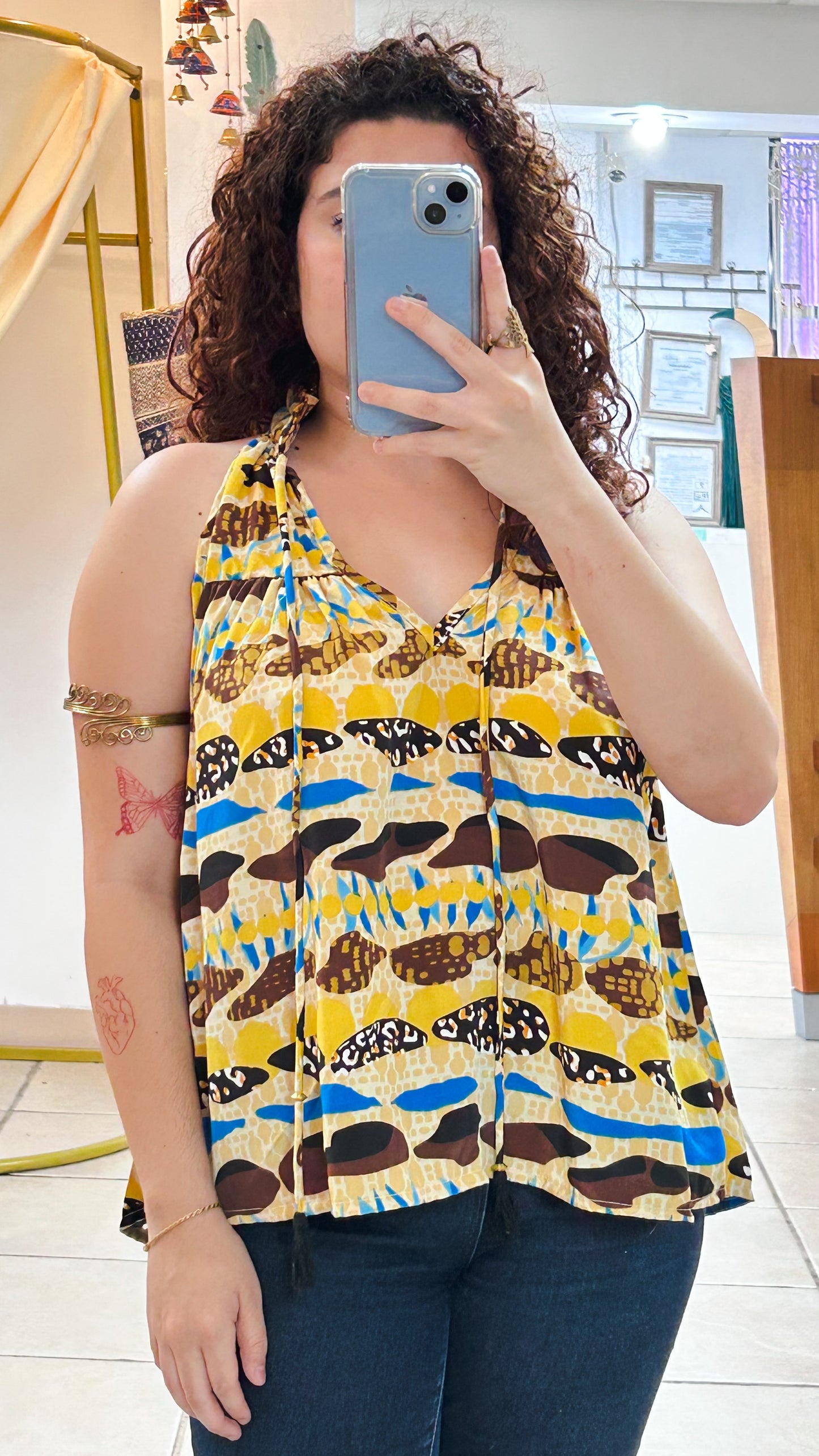 Ruffle Neck Top-Yellow