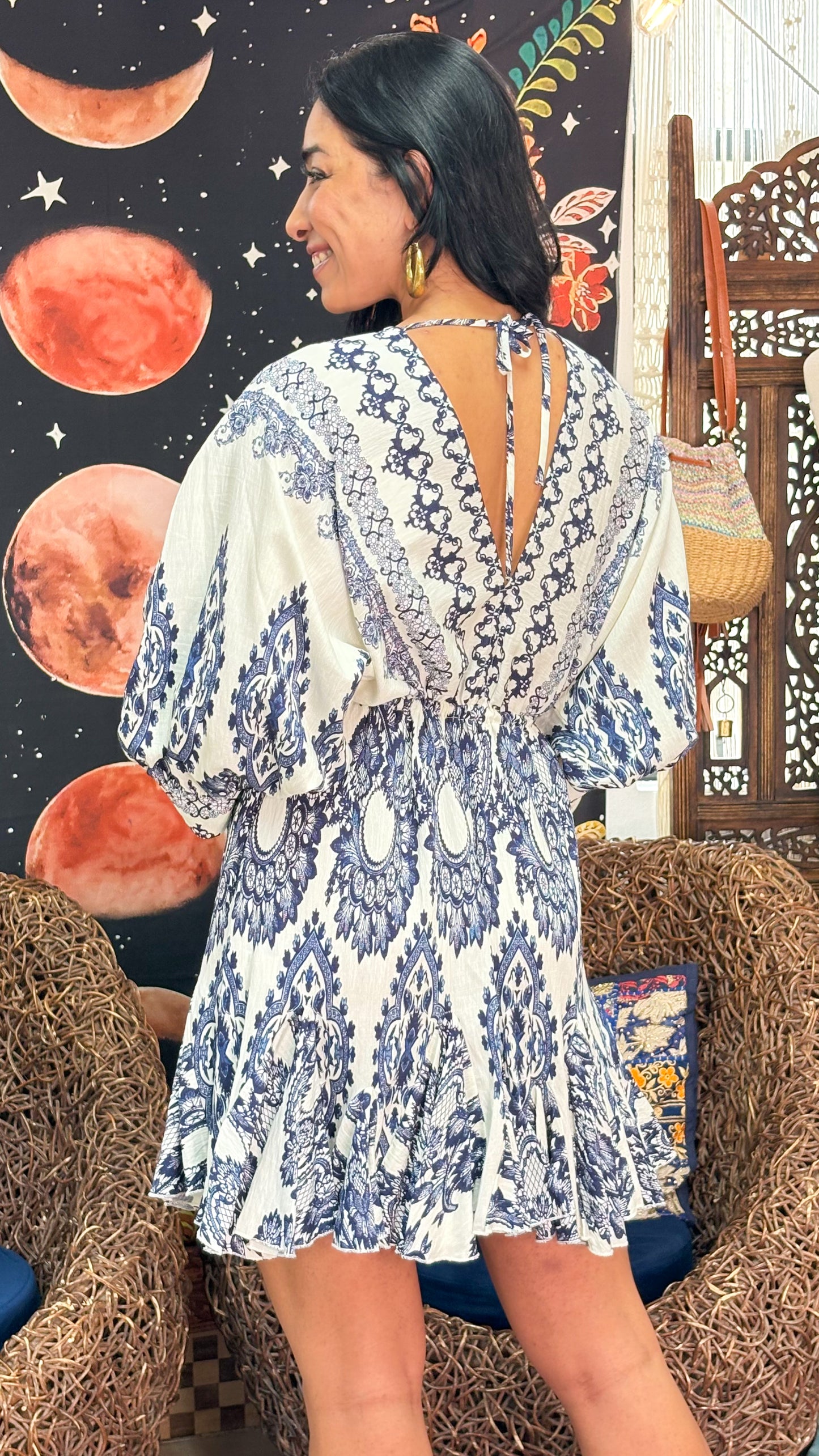 Nira Short Dress-Navy
