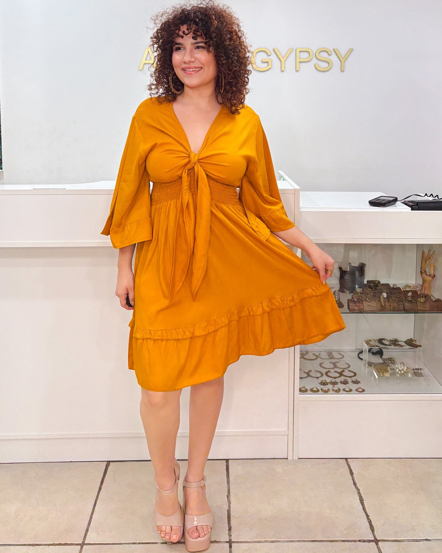 Nomad Short Dress-Mustard
