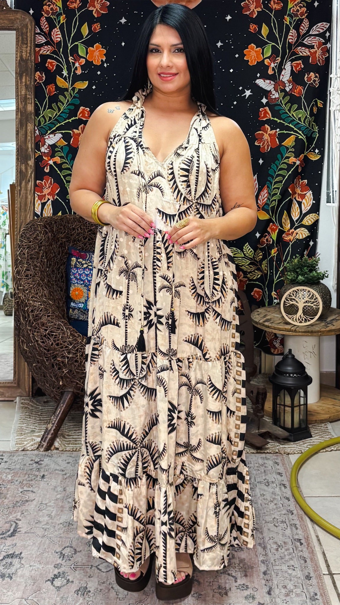 Ruffle Neck Maxi Dress