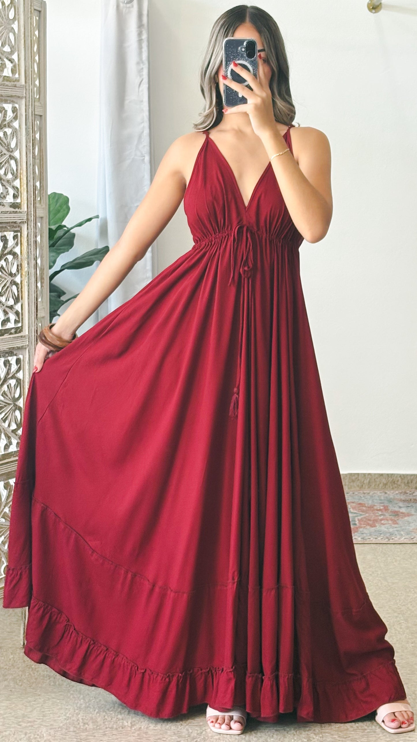 Amazing Ruffle Dress-Wine