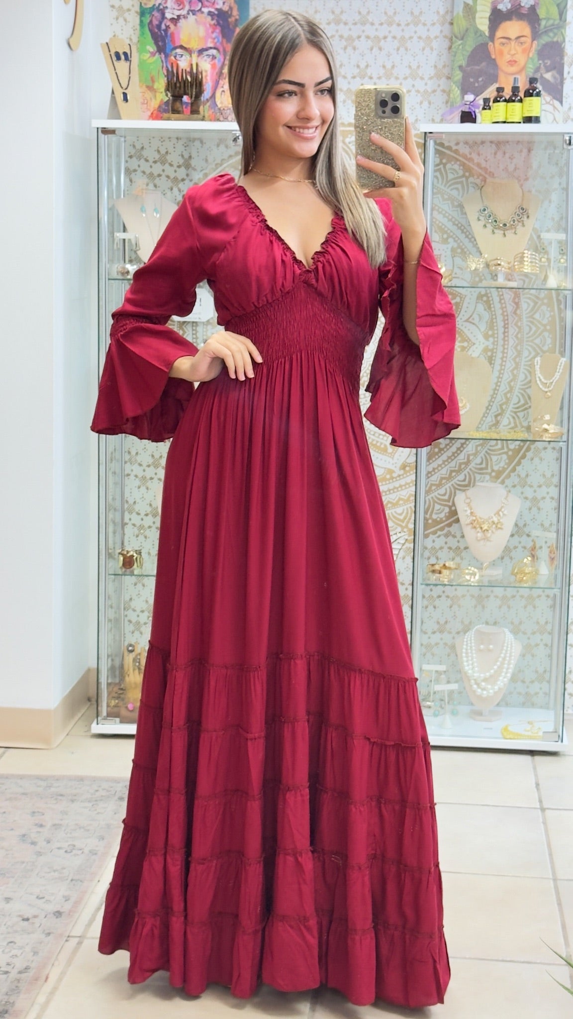 Lilith Maxi Dress-Dark Red – Aire Gypsy