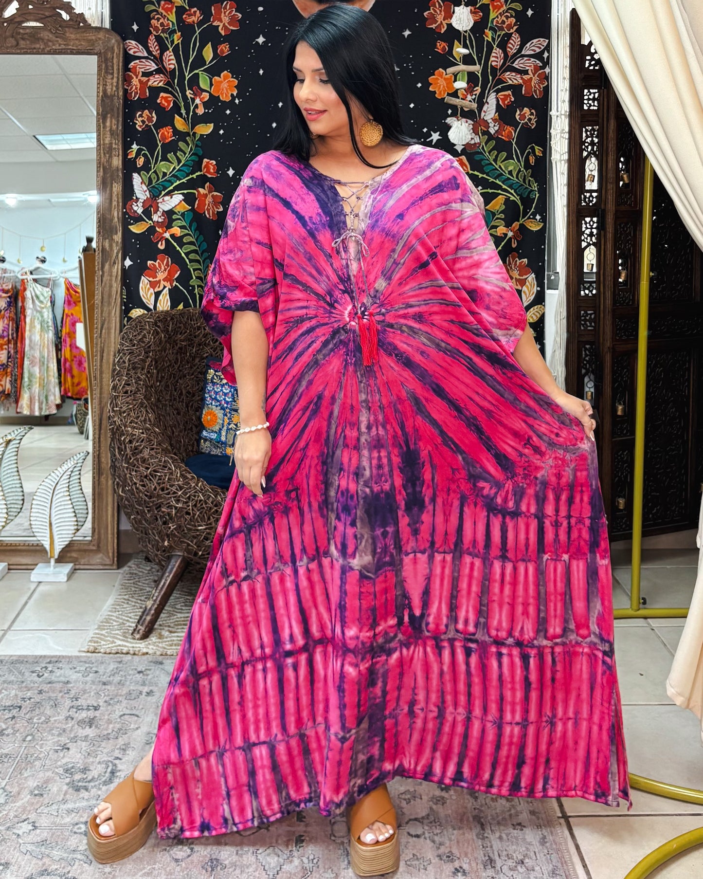 Zafiro Kaftan Dress-Fucsia