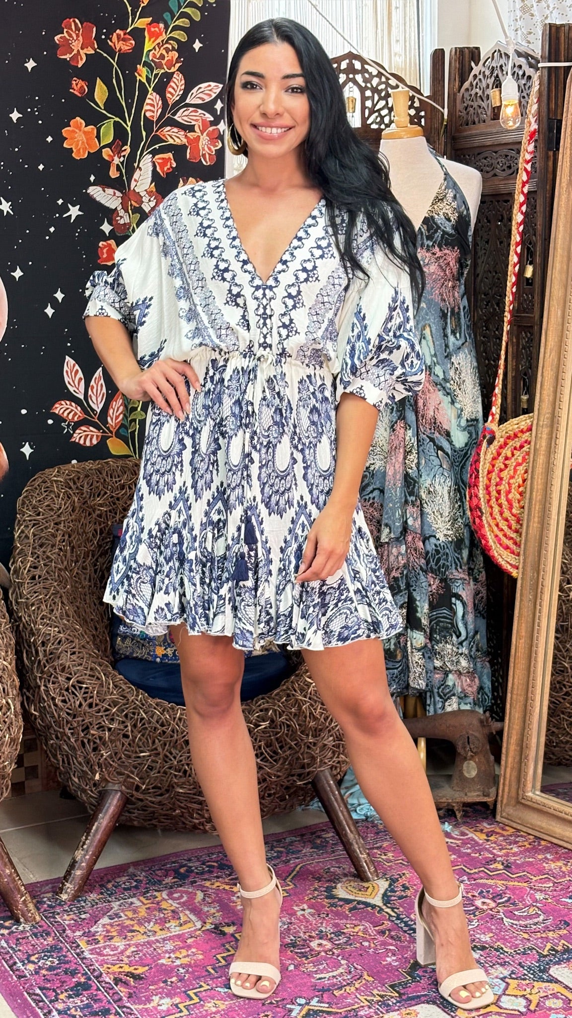 Nira Short Dress-Navy