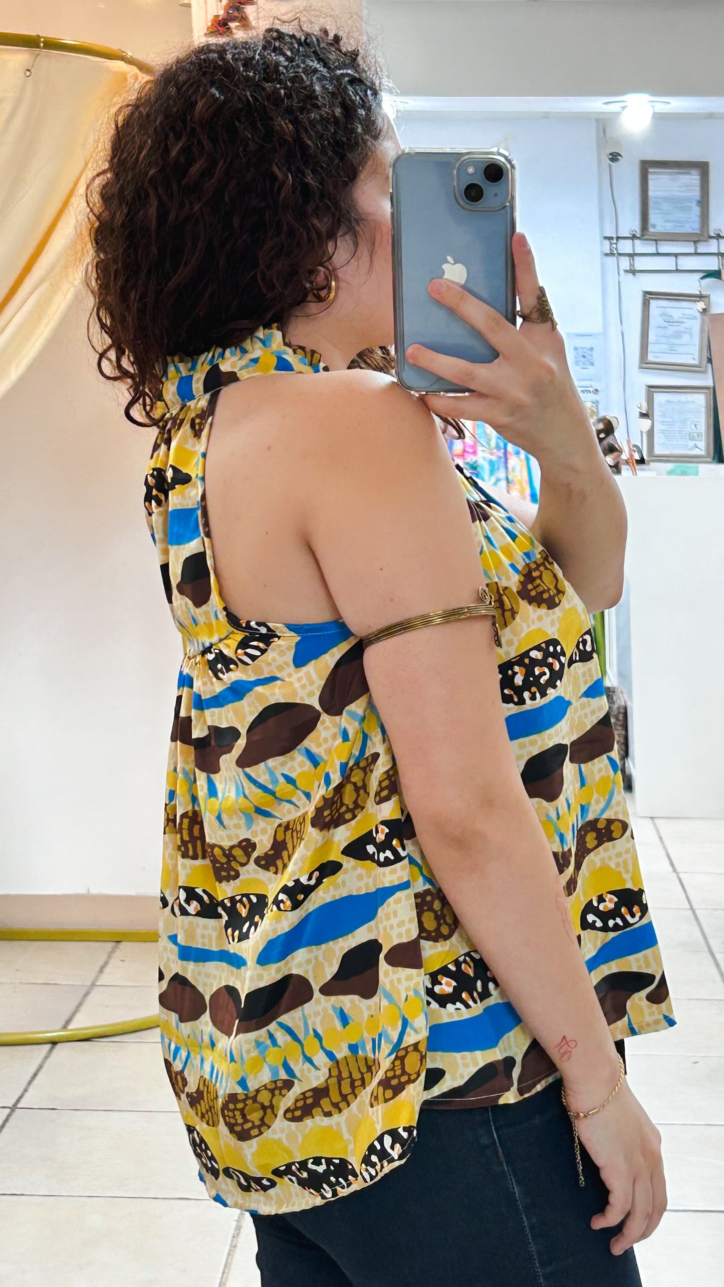 Ruffle Neck Top-Yellow