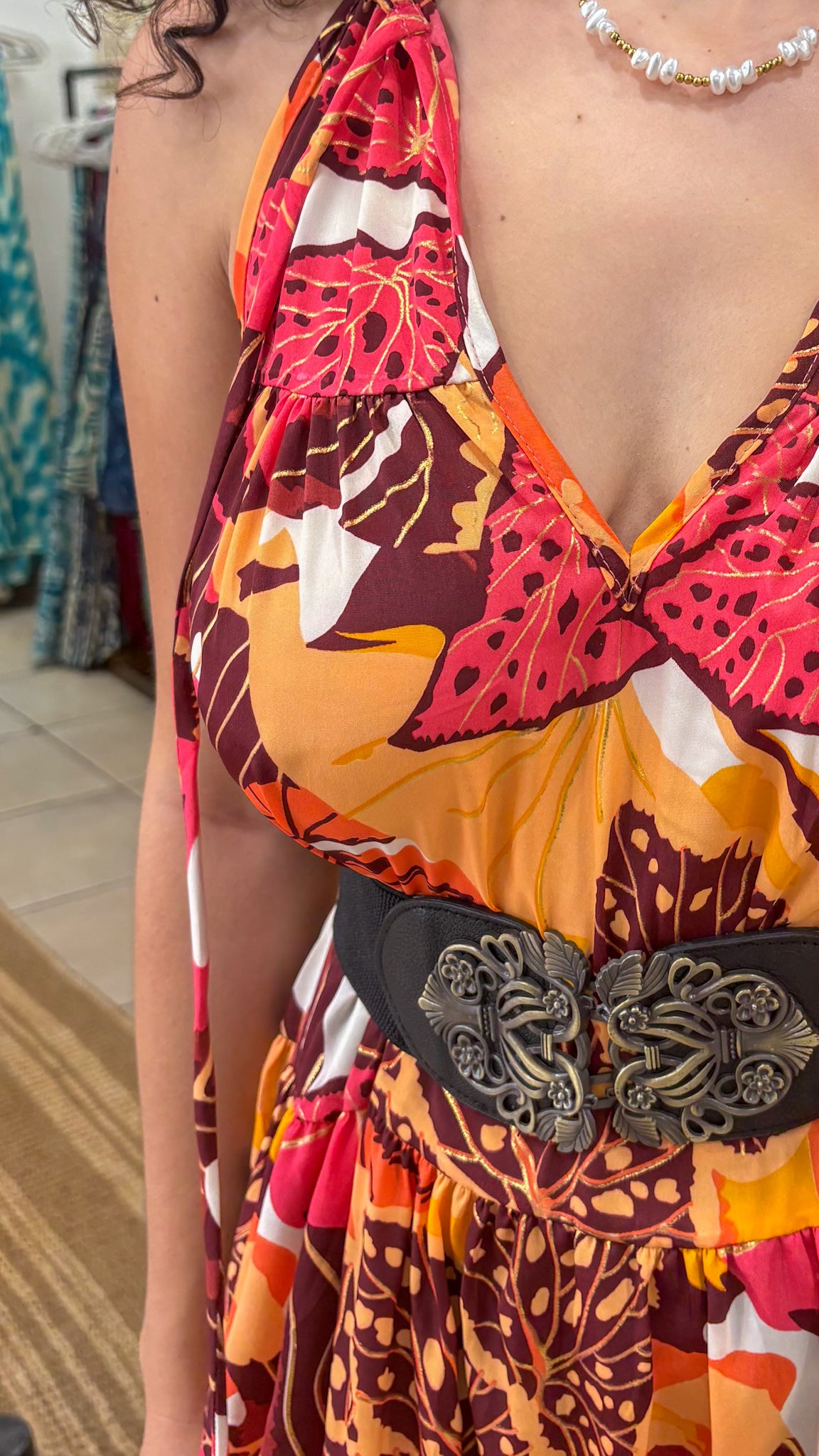 Ruffle Neck Maxi Dress
