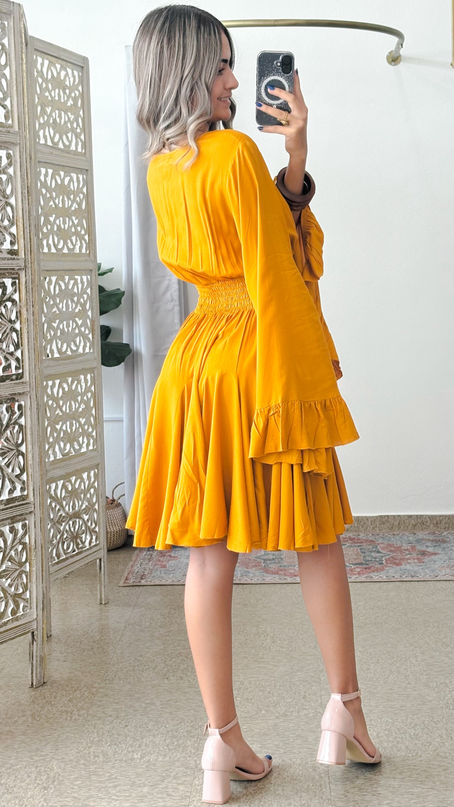 Nan Short Dress-Mustard