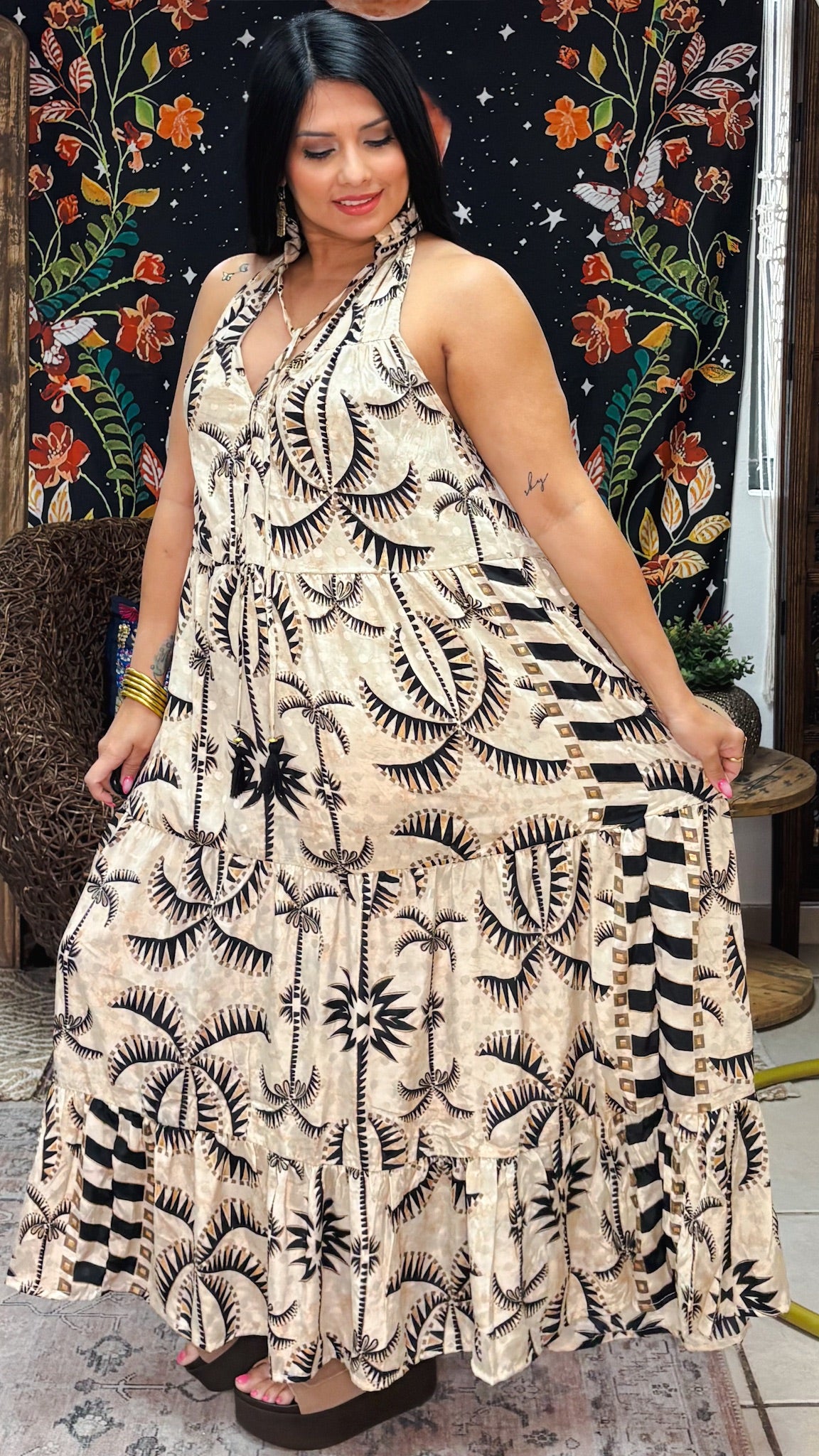 Ruffle Neck Maxi Dress