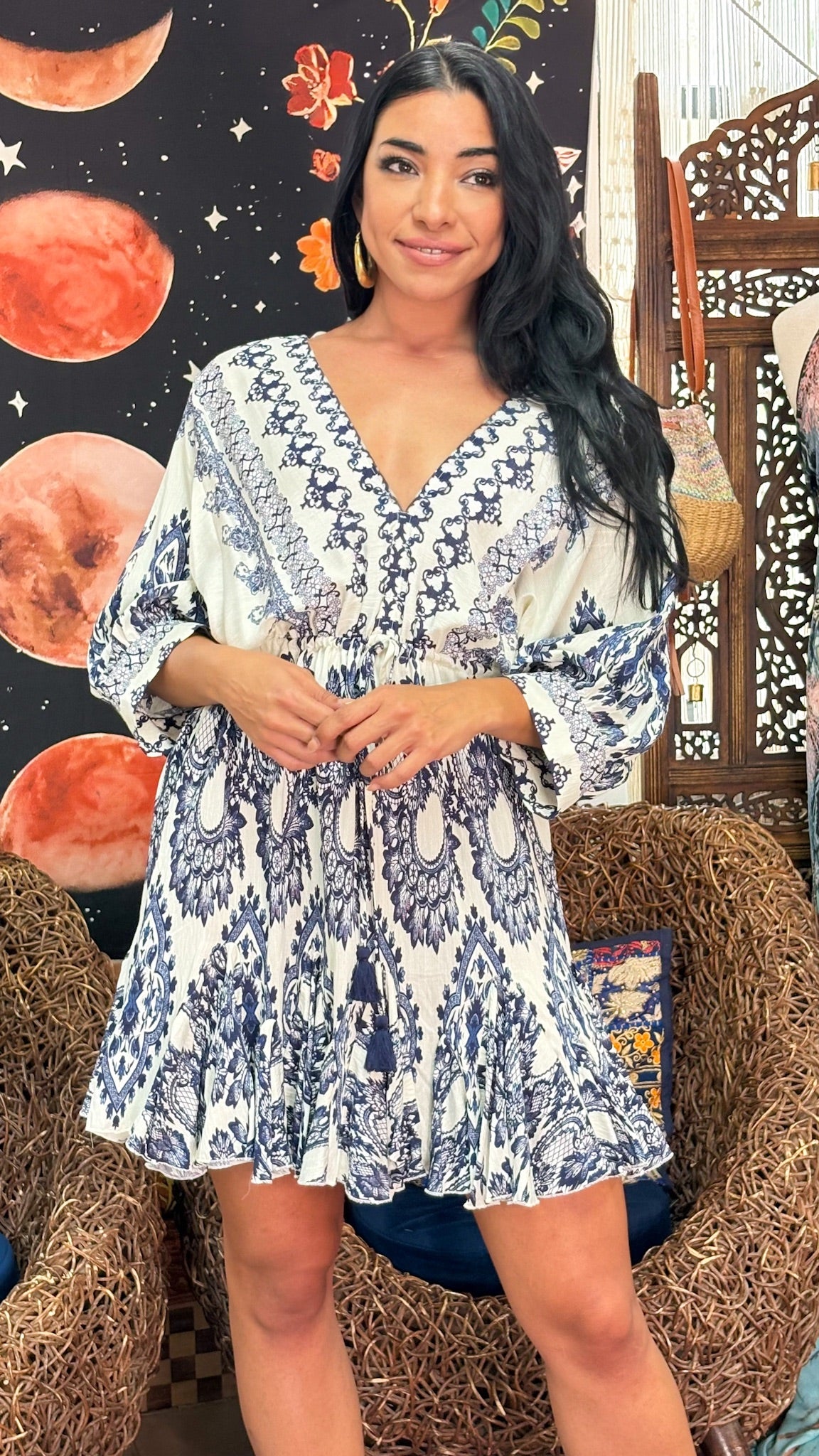 Nira Short Dress-Navy