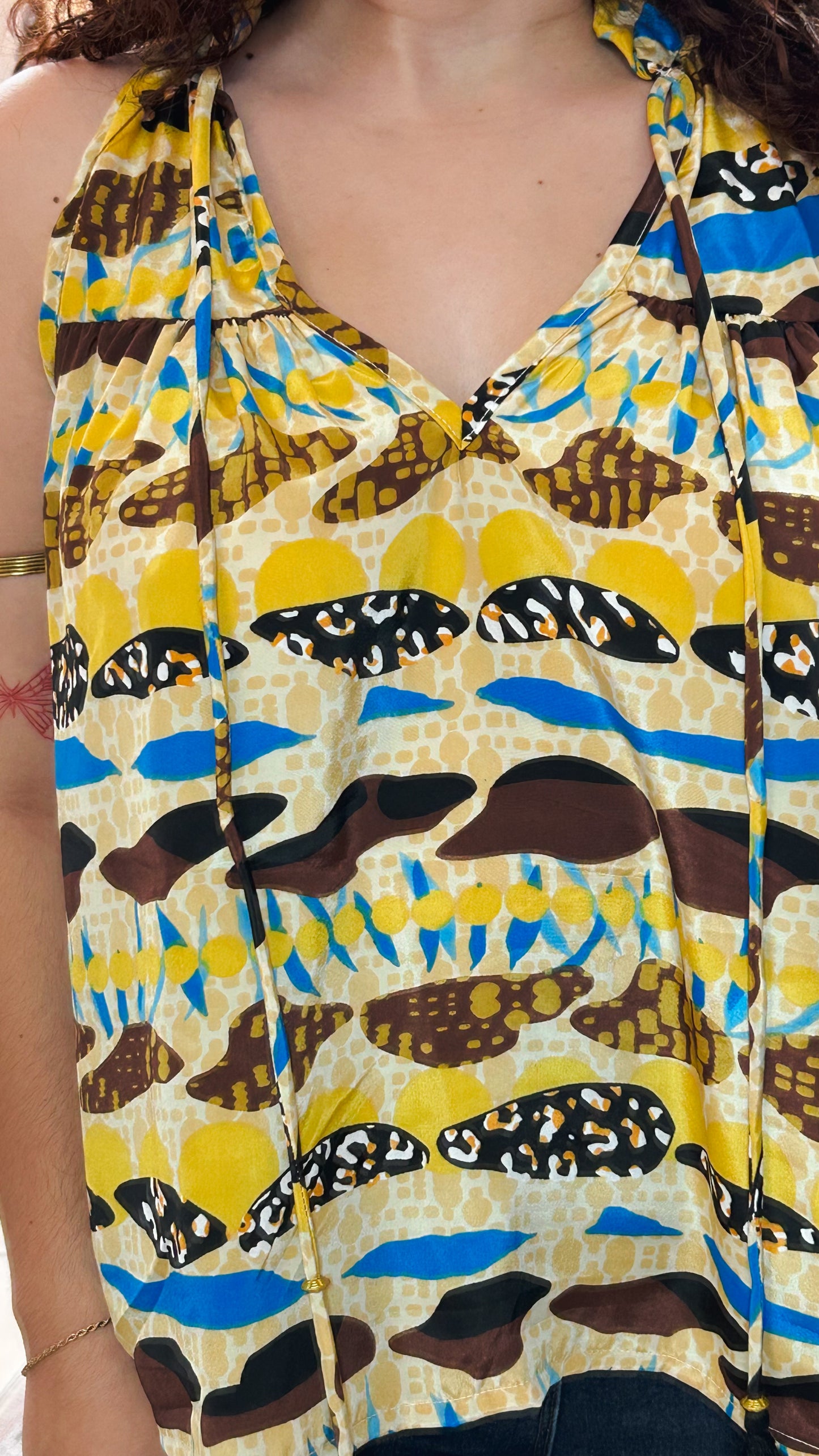 Ruffle Neck Top-Yellow