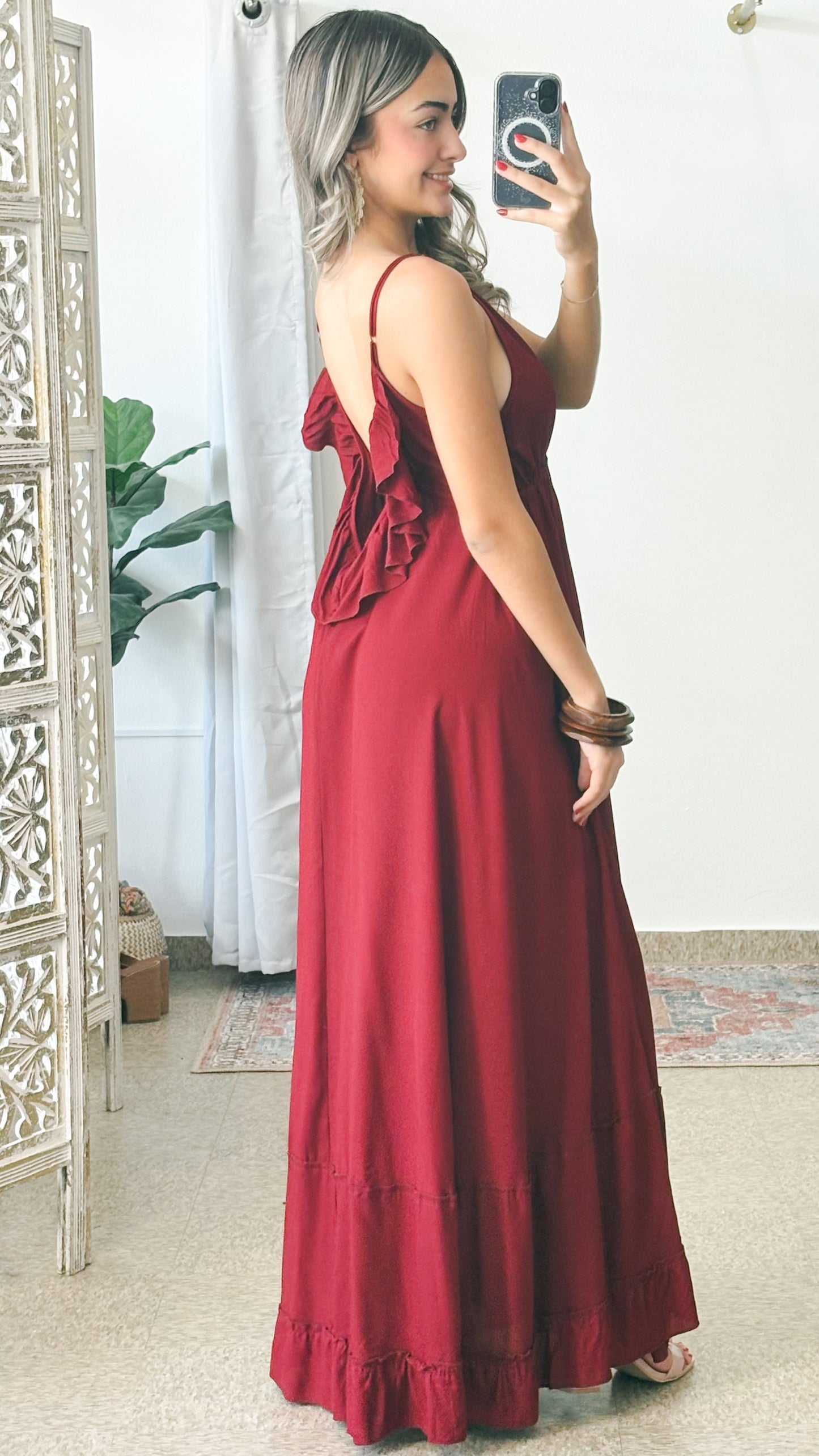 Amazing Ruffle Dress-Wine