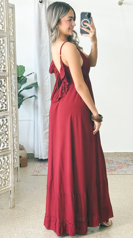 Amazing Ruffle Dress-Wine