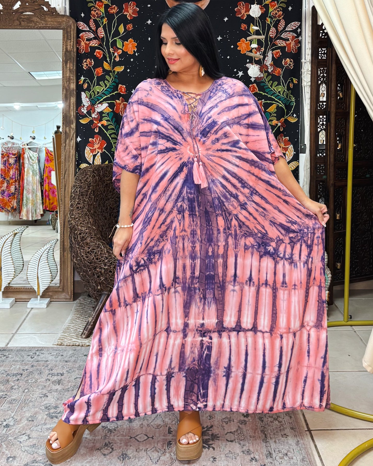 Zafiro Kaftan Dress-Pink