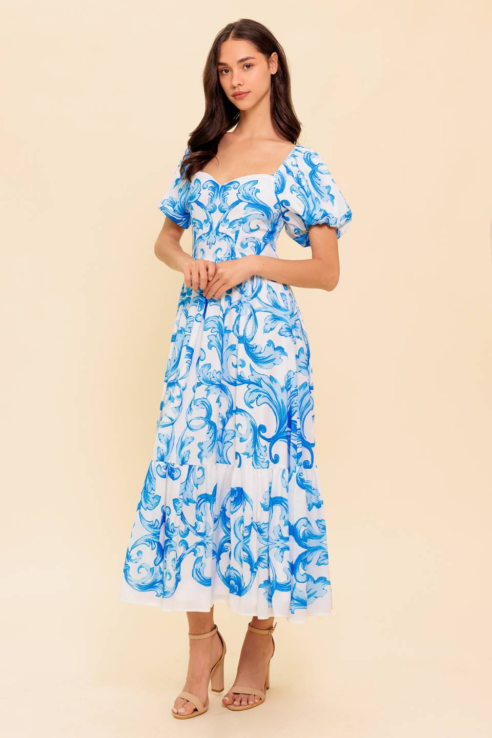 A WORK OF ART BLUE WOVEN MiDI DRESS