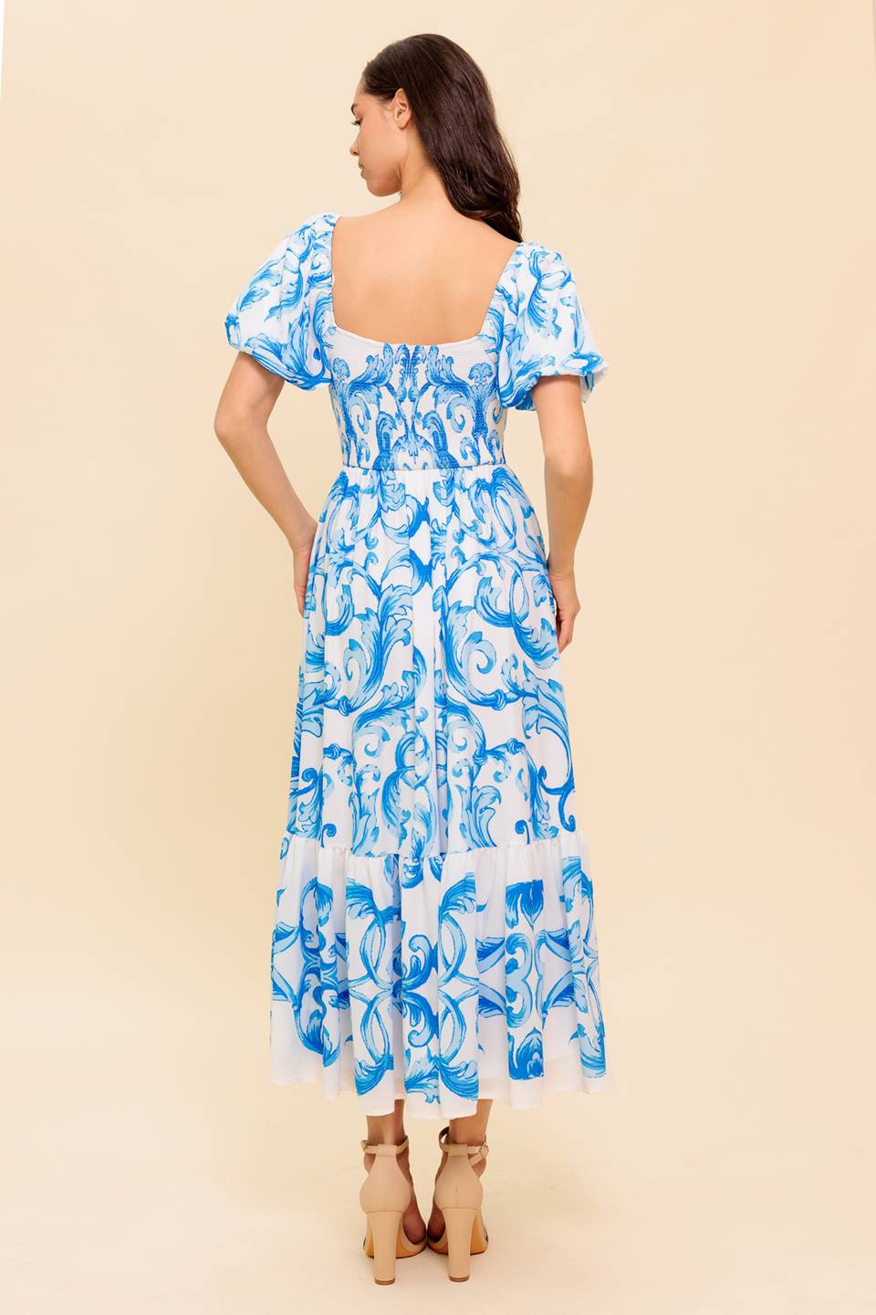 A WORK OF ART BLUE WOVEN MiDI DRESS