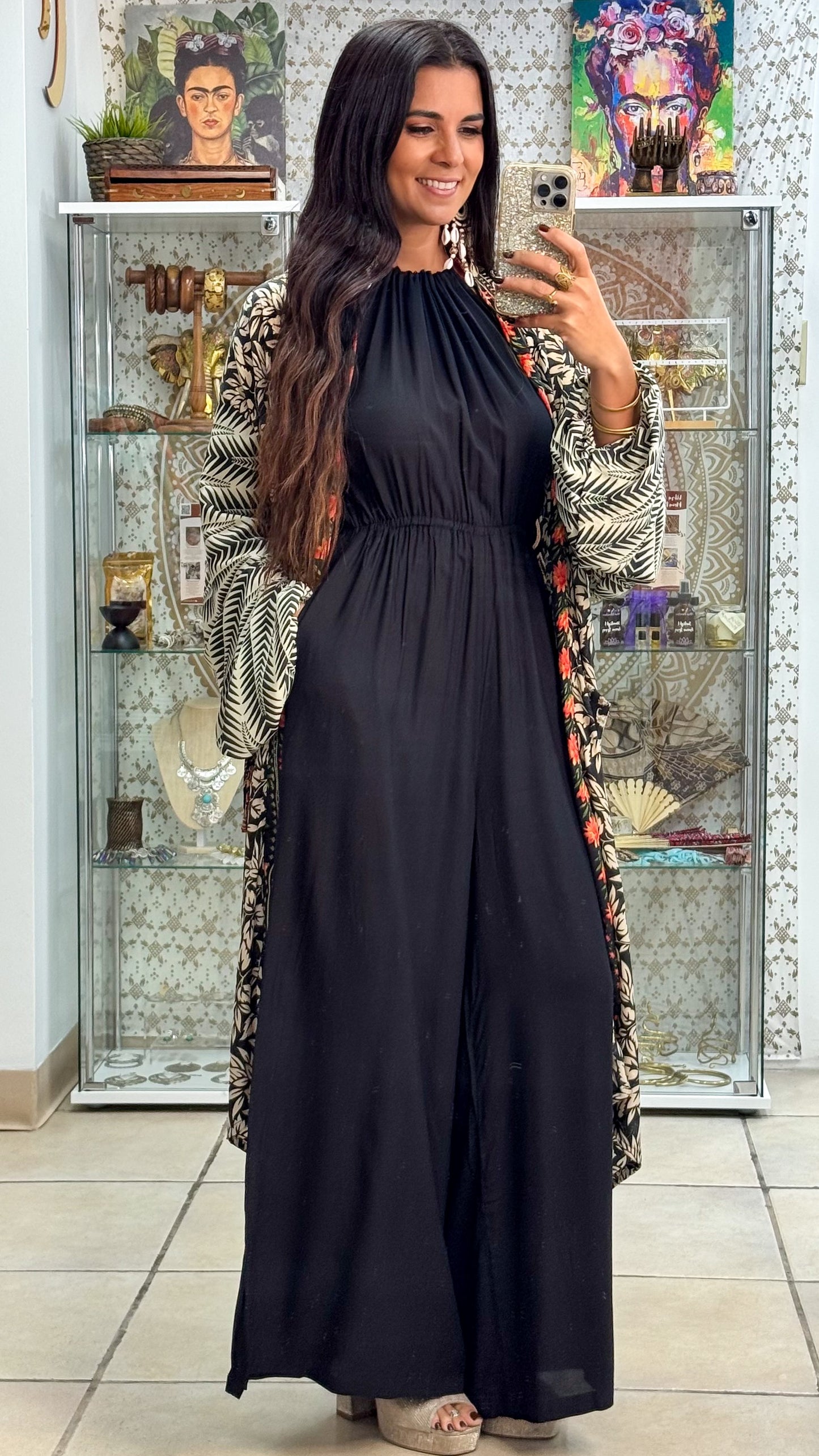 Long Patchwork Kimono- Black