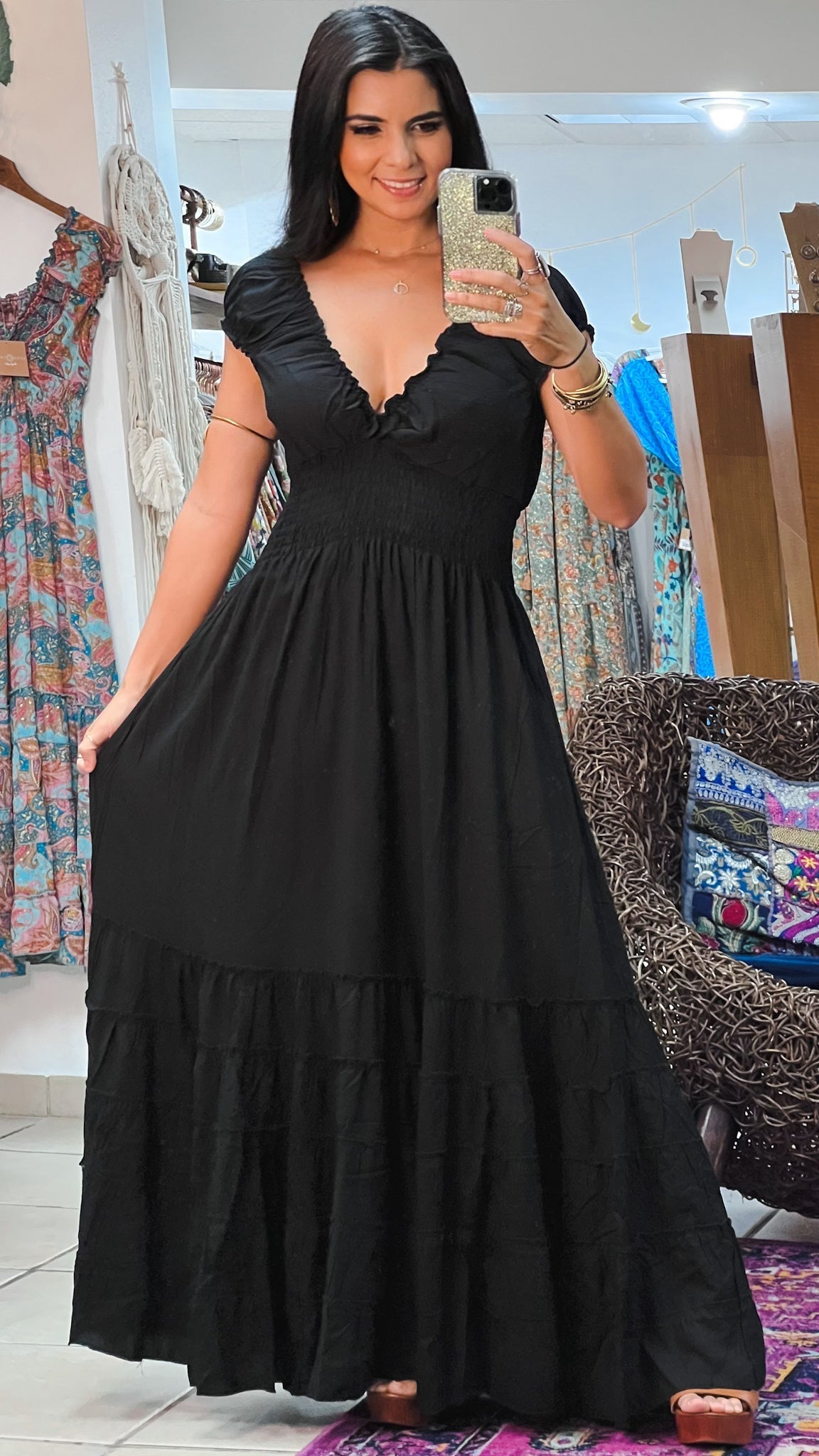 Peasant Solid Color Dress