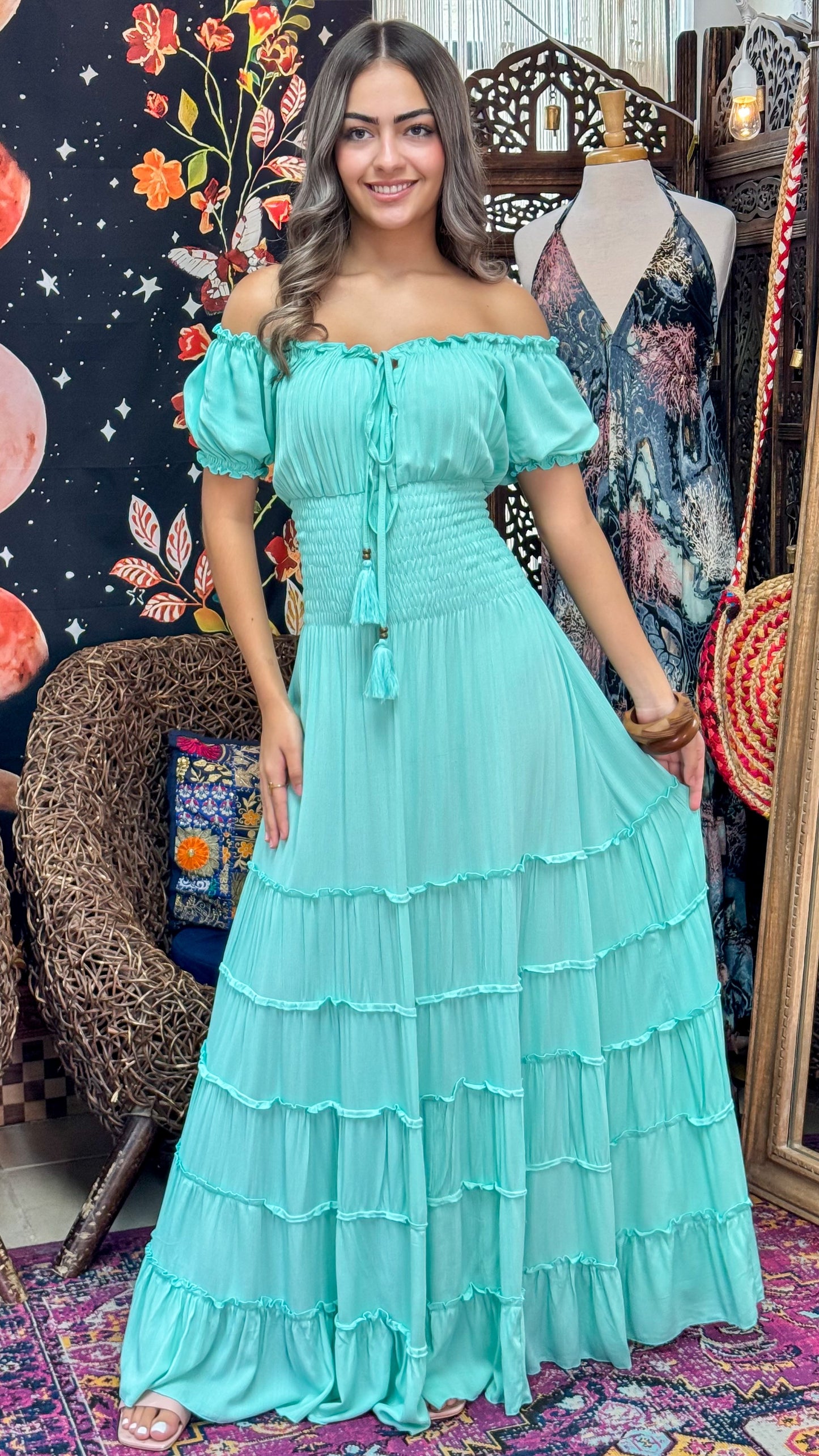 Anna Maxi Dress- Cyan