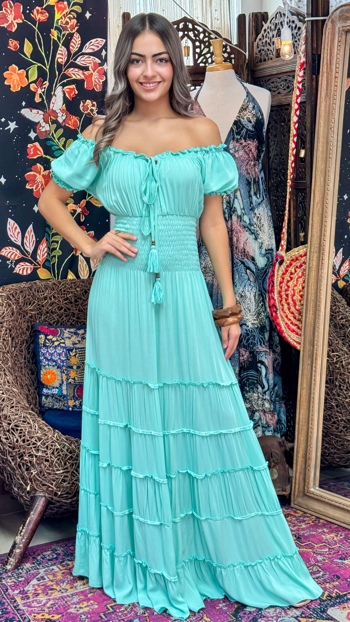 Anna Maxi Dress- Cyan