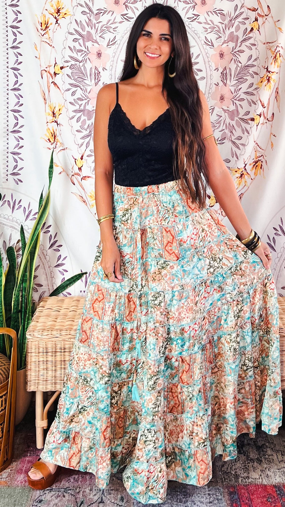 Gypsy floral maxi clearance skirt