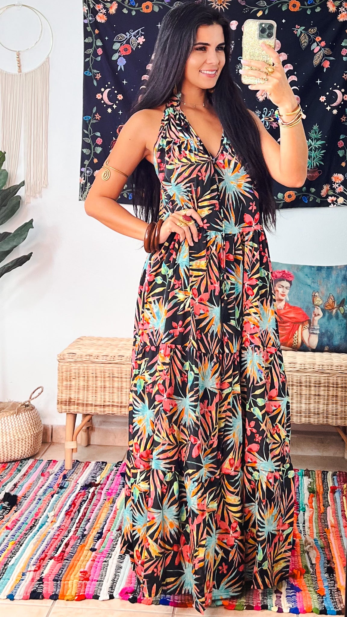 Ruffle Neck Maxi Dress