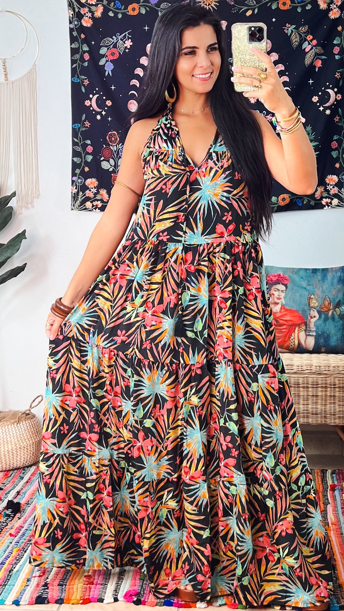 Ruffle Neck Maxi Dress