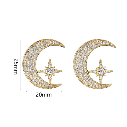 Moon Star Rhinestone Stud Earrings