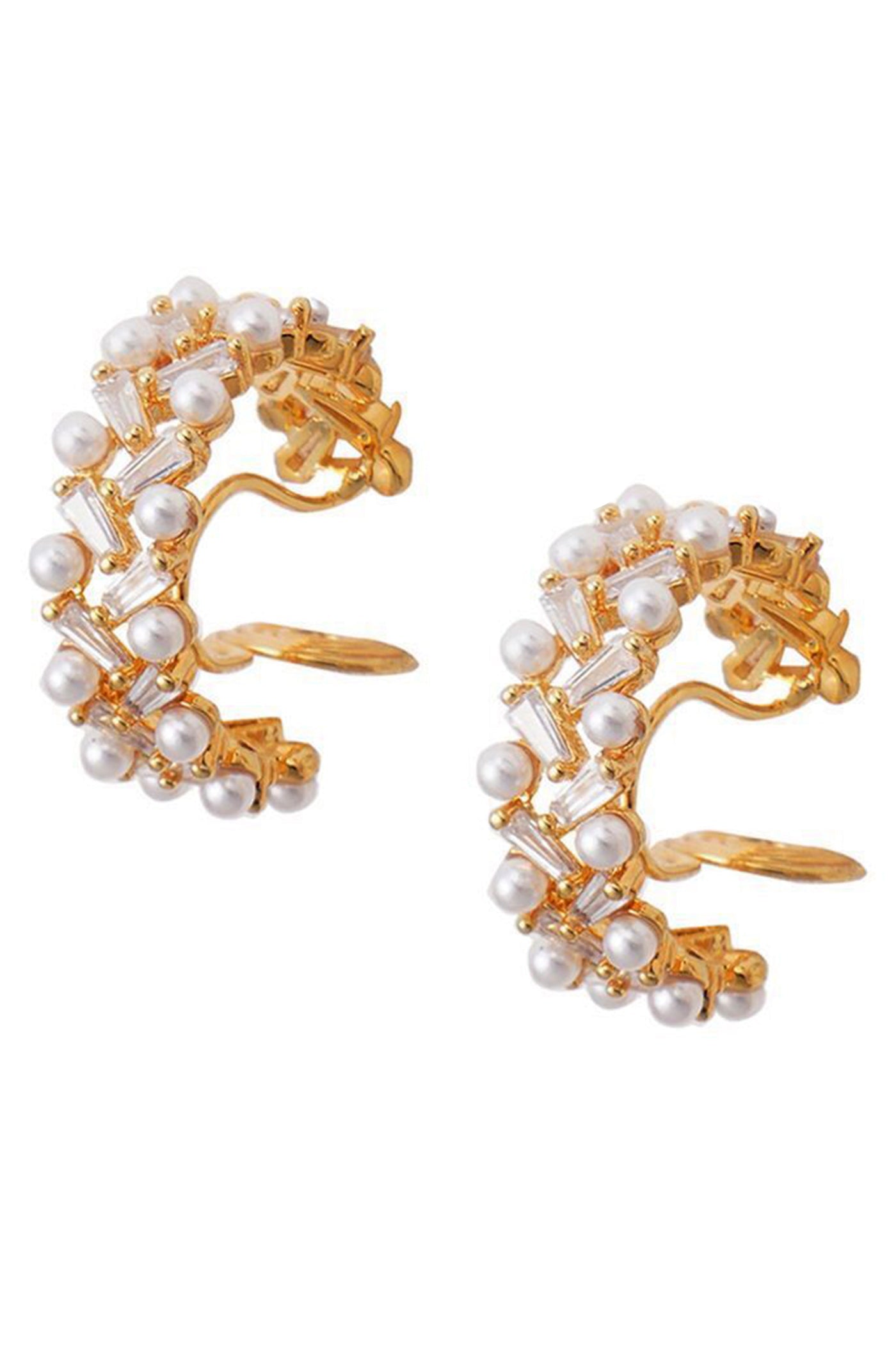 Rhinestone Pearl Hoop Clip On Earrings