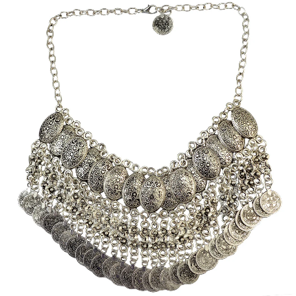 Coins Tassel Necklace- Silver