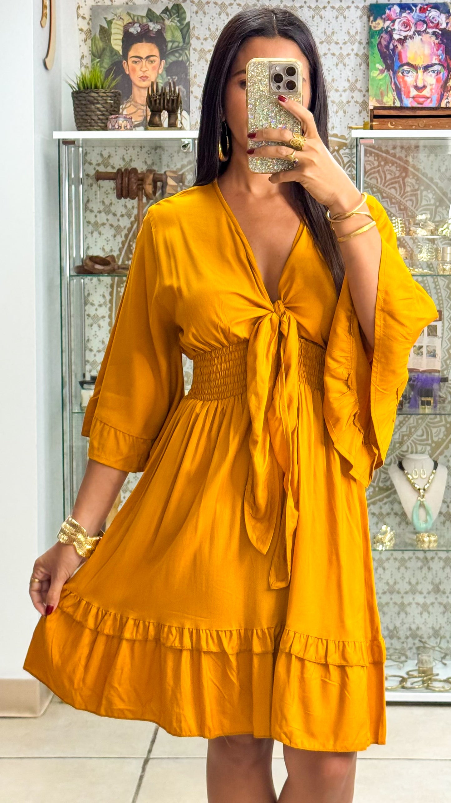 Nomad Short Dress-Mustard