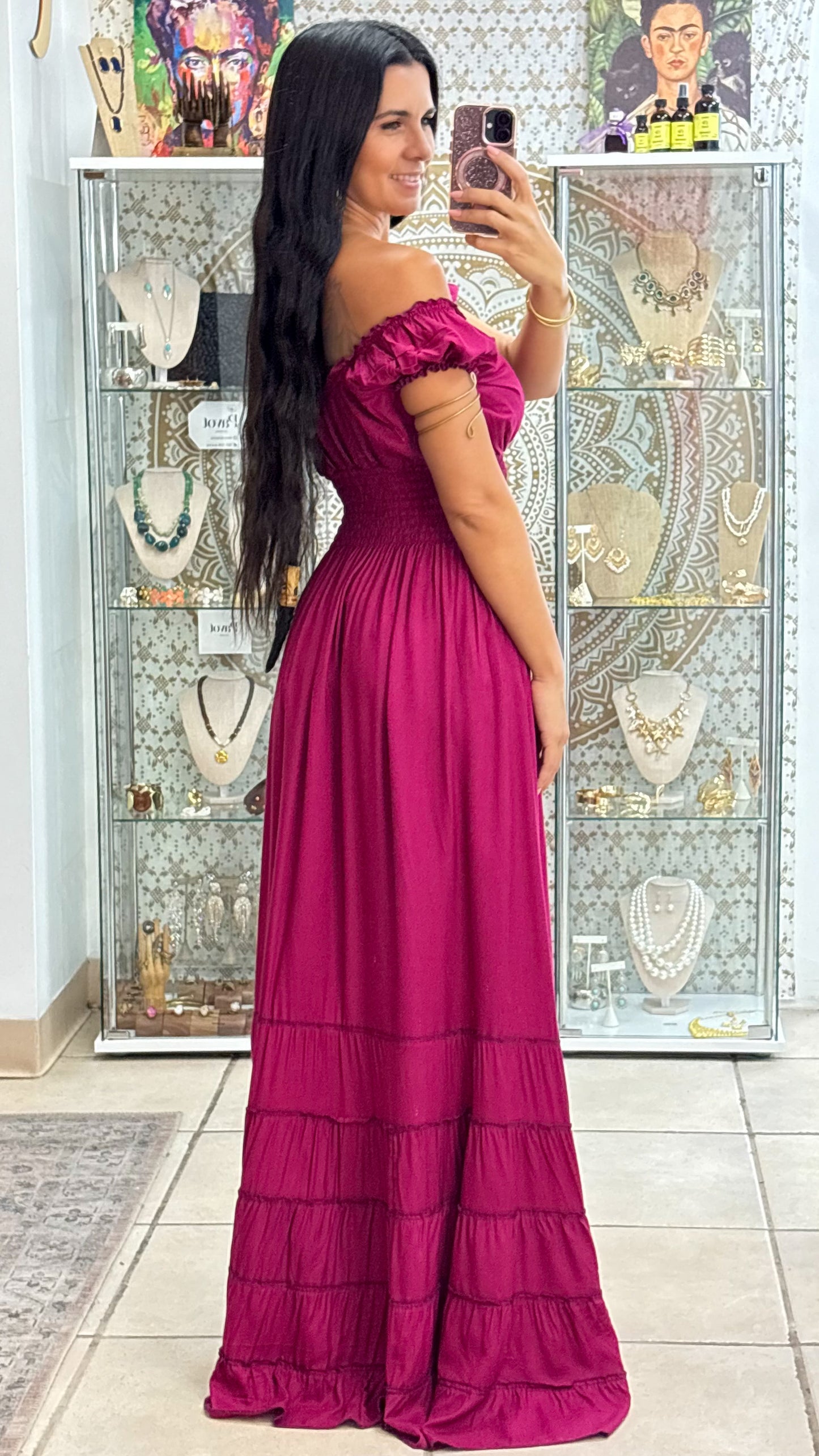 Peasant Maxi Dress- Berry