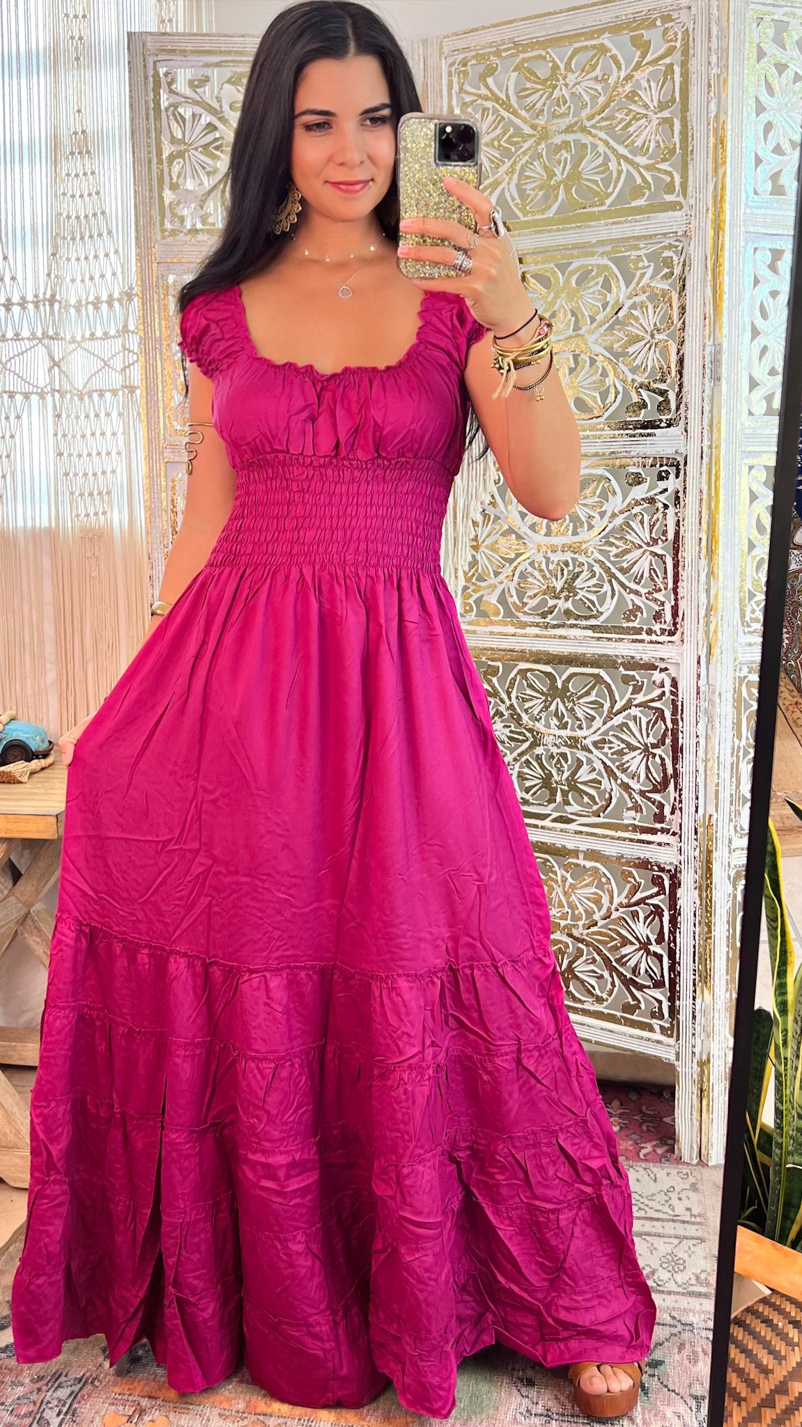 Peasant Solid Color Dress