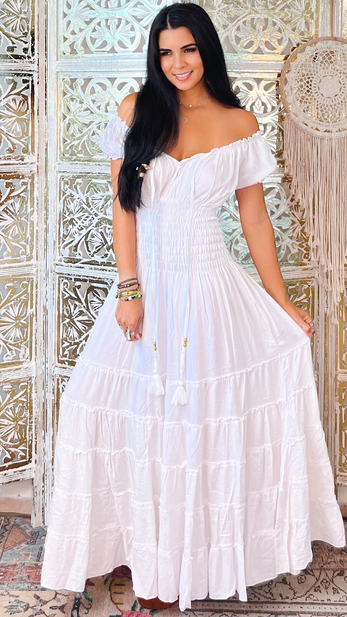 Anna Solid Maxi Dress- White