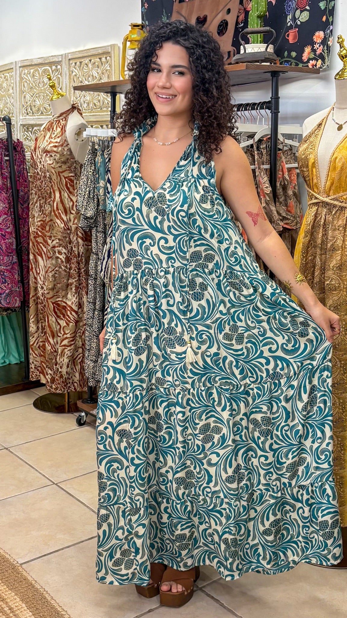 Ruffle Neck Maxi Dress