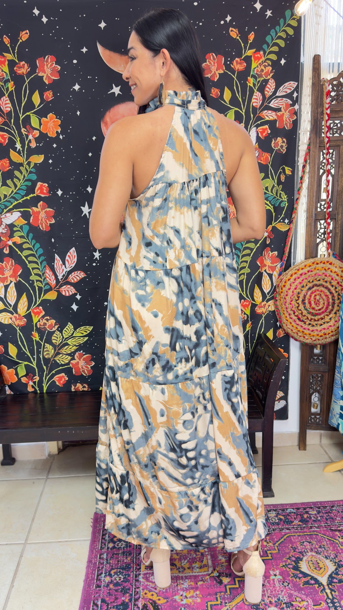 Ruffle Neck Maxi Dress