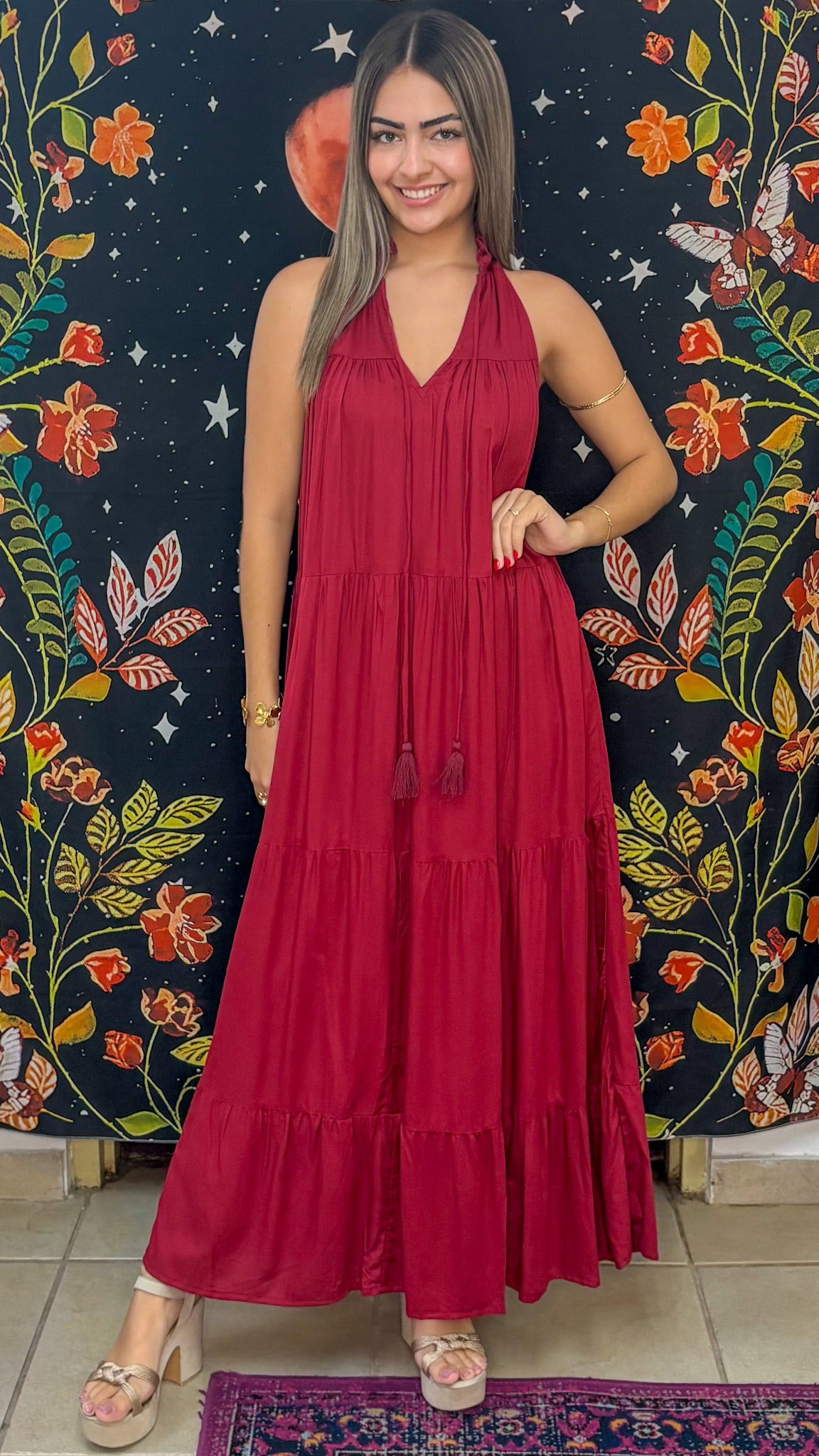 Ruffle Neck Maxi Dress