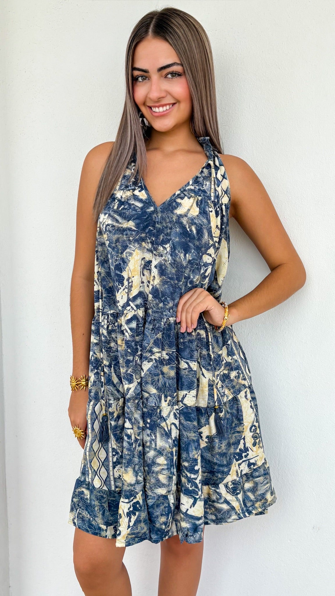 Ruffle Neck Short Dress