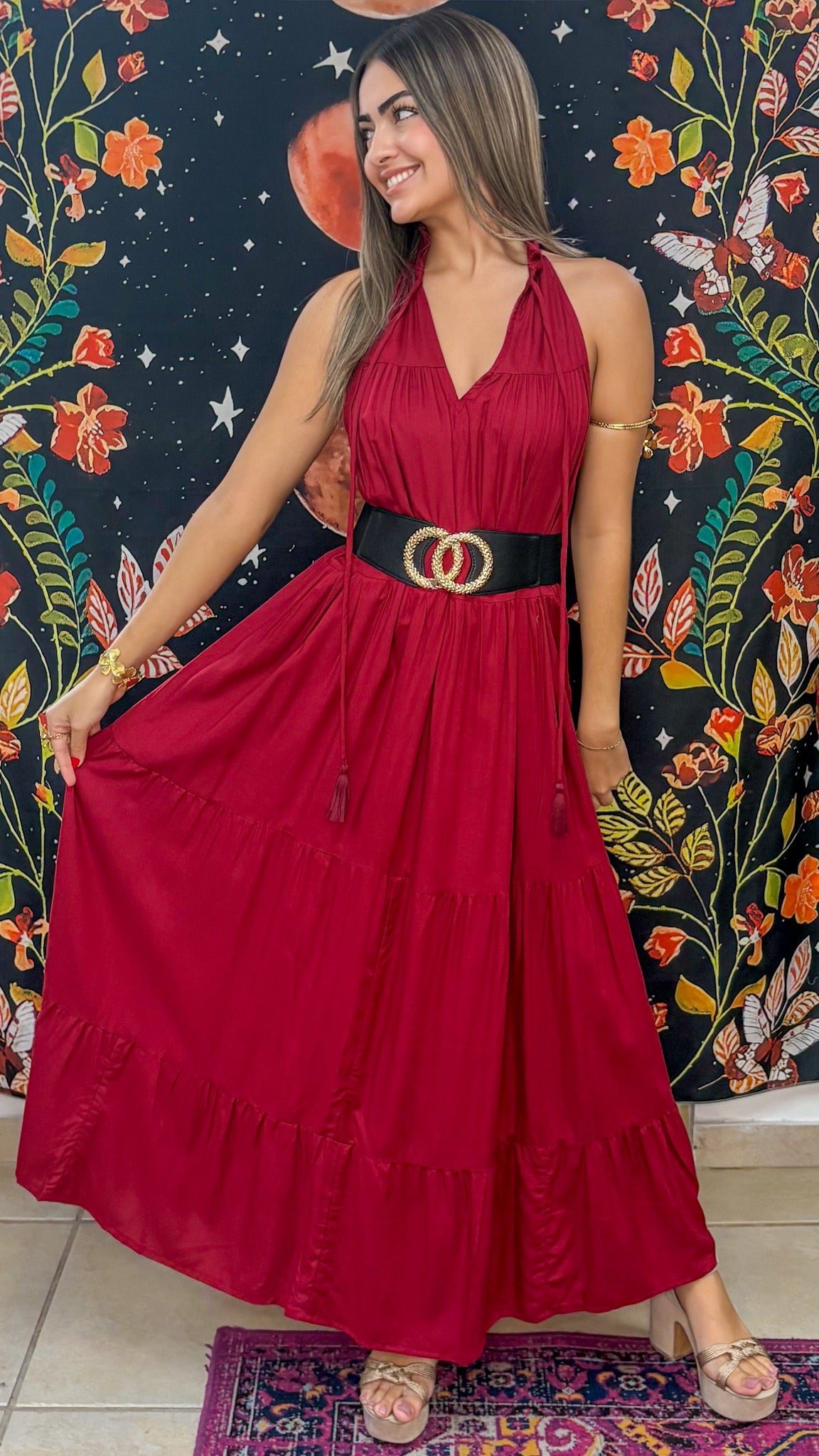 Ruffle Neck Maxi Dress