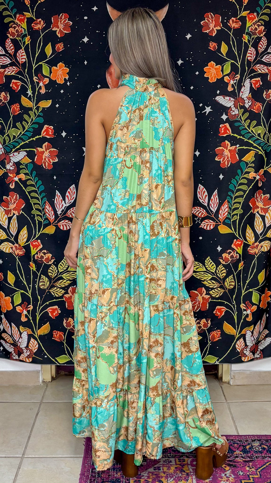 Ruffle Neck Maxi Dress