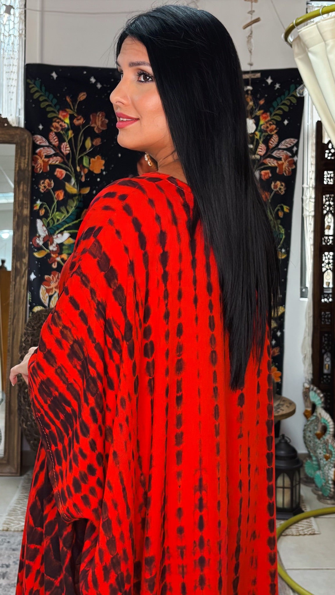 Noa Kaftan Midi Dress-Red