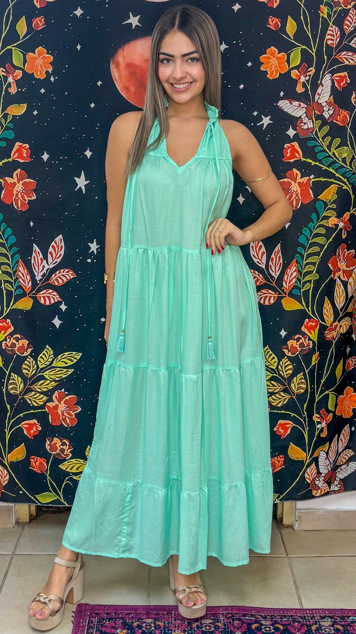 Ruffle Neck Maxi Dress