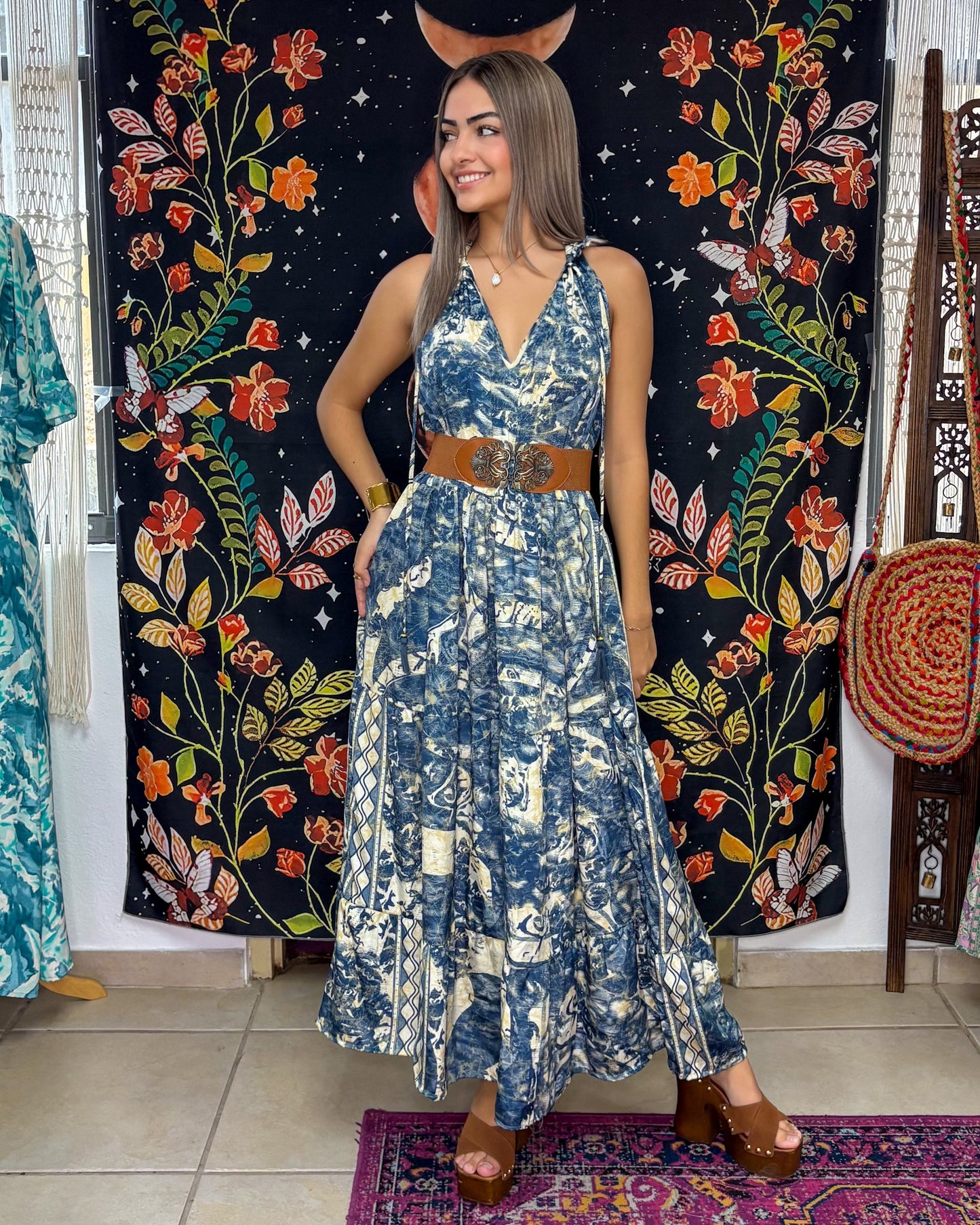 Ruffle Neck Maxi Dress