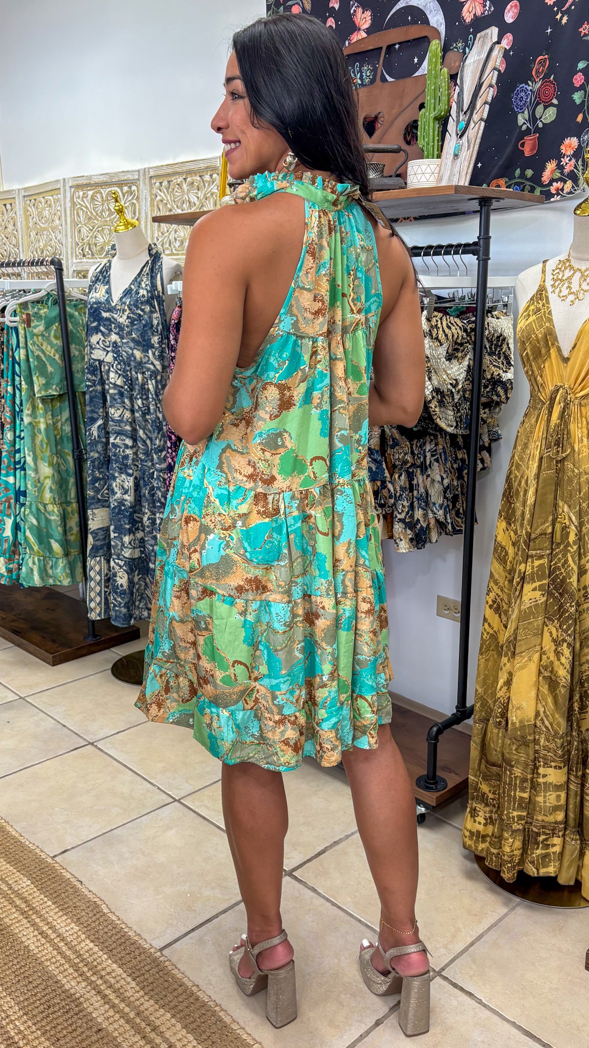 Ruffle Neck Short Dress