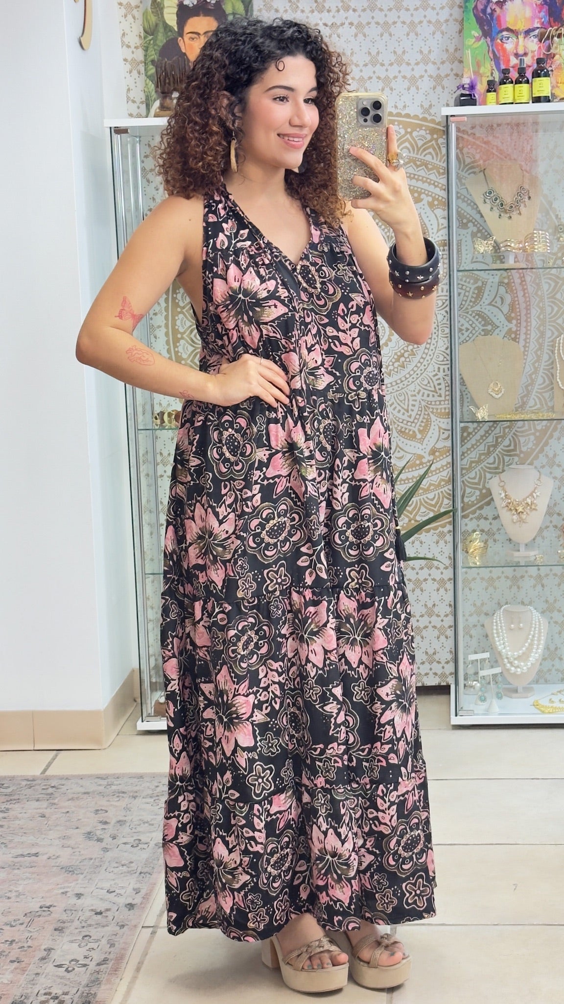 Ruffle Neck Maxi Dress