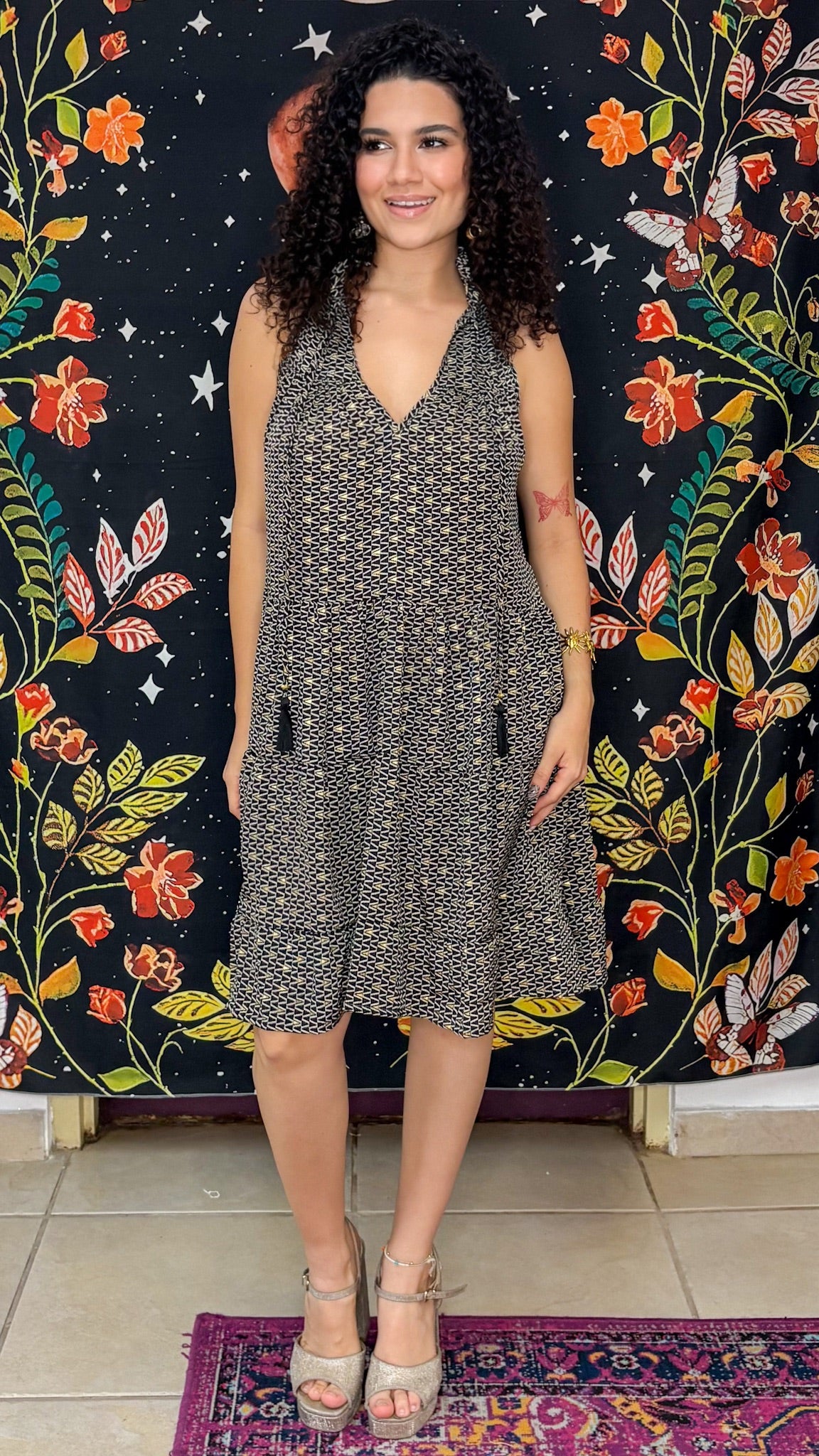 Ruffle Neck Short Dress
