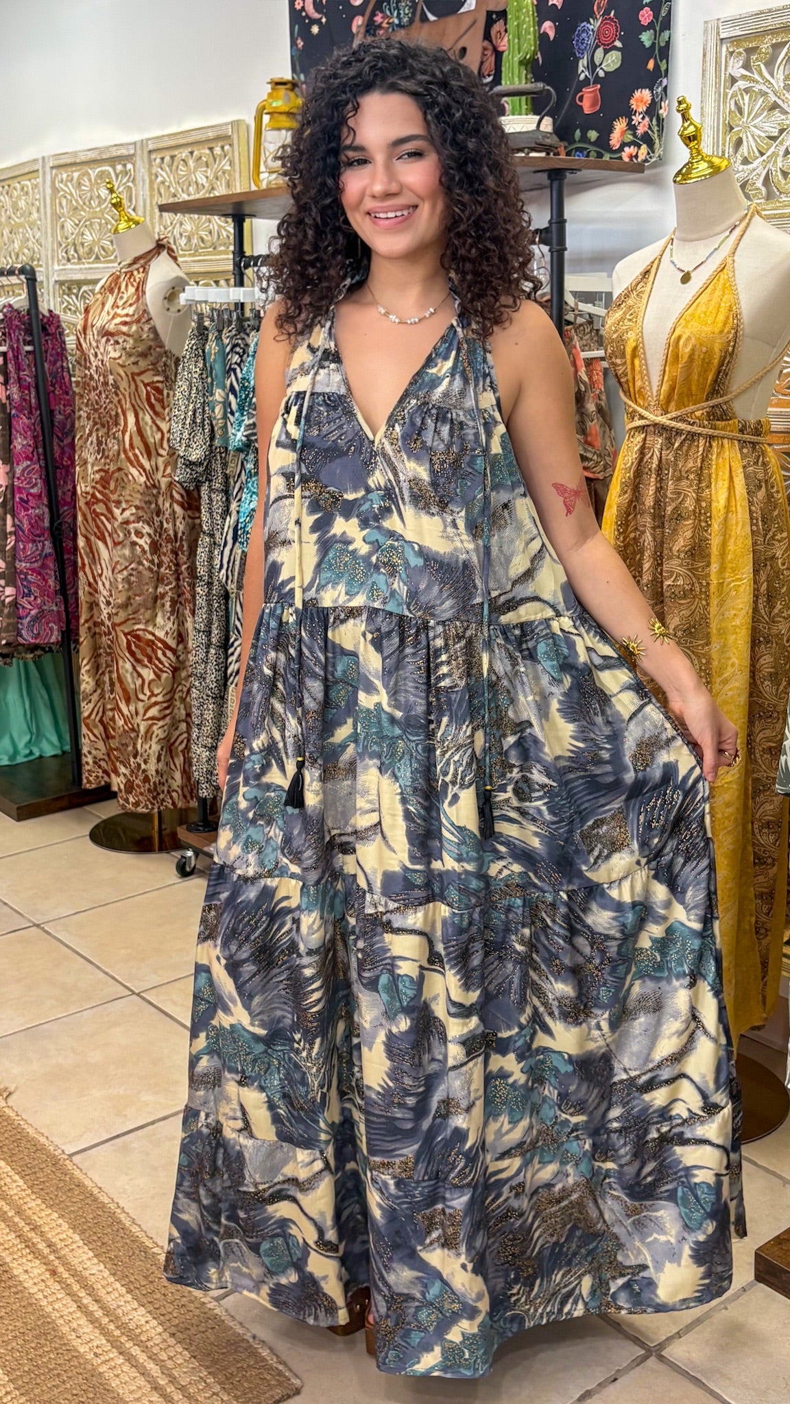 Ruffle Neck Maxi Dress