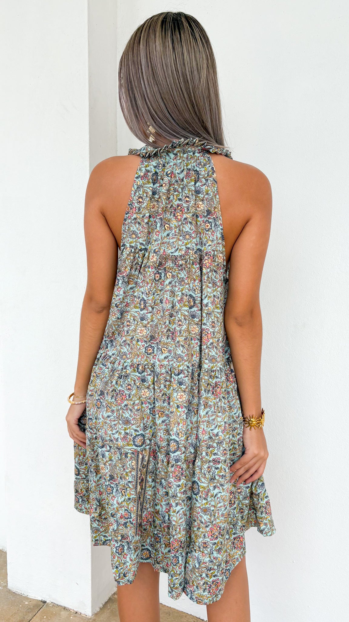 Ruffle Neck Short Dress