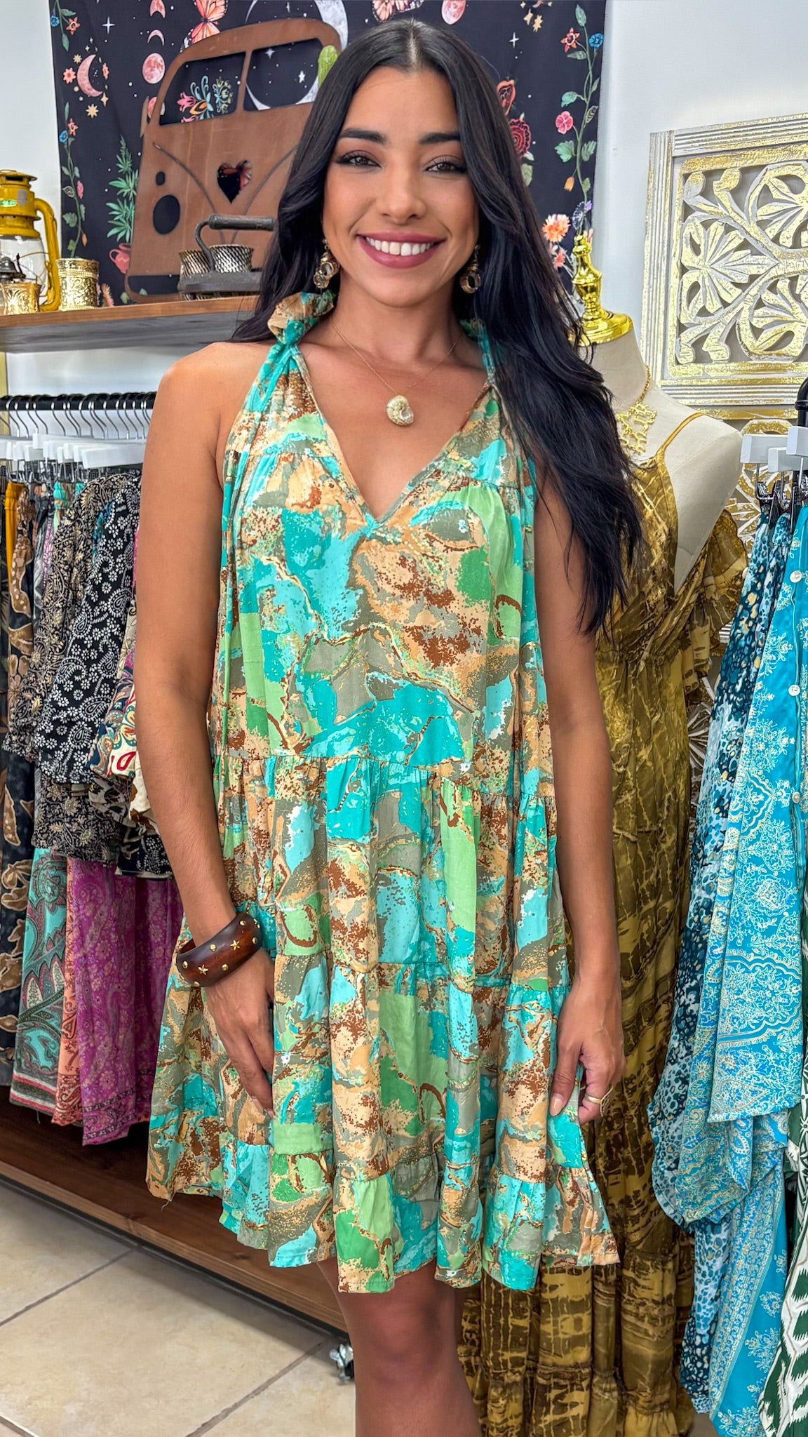 Ruffle Neck Short Dress